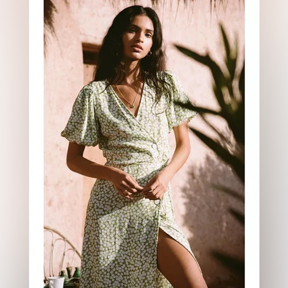Faithfull the Brand Light Green Floral Midi Dress